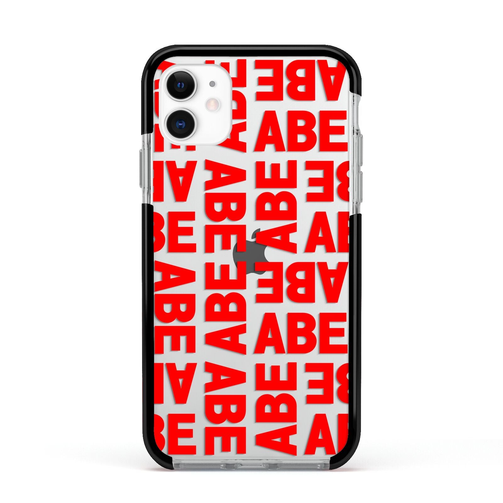 Block Red Custom Text Apple iPhone 11 in White with Black Impact Case