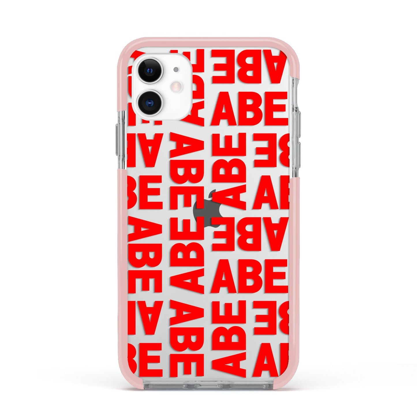 Block Red Custom Text Apple iPhone 11 in White with Pink Impact Case