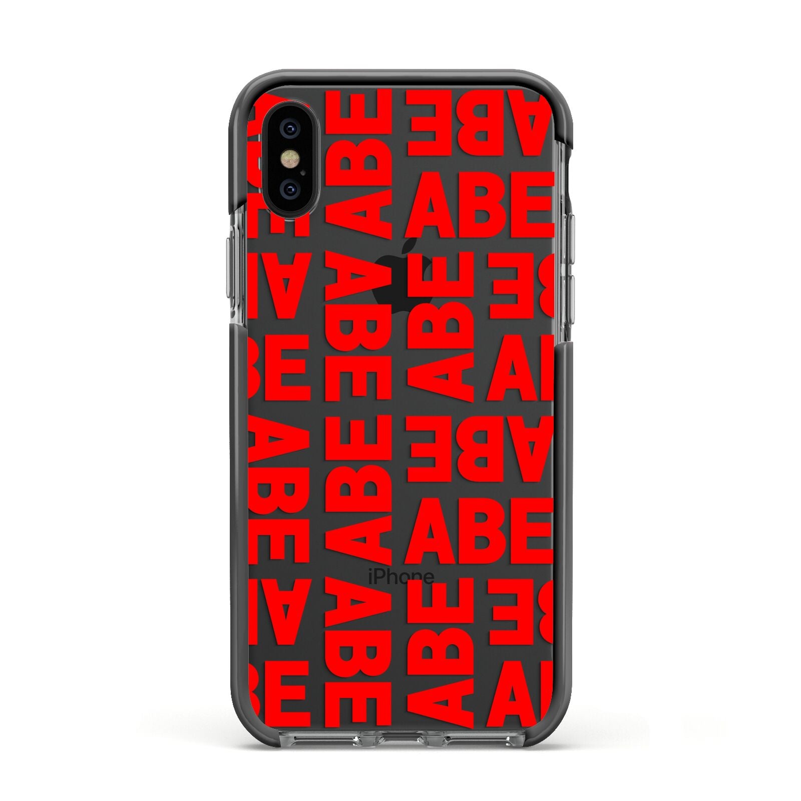 Block Red Custom Text Apple iPhone Xs Impact Case Black Edge on Black Phone