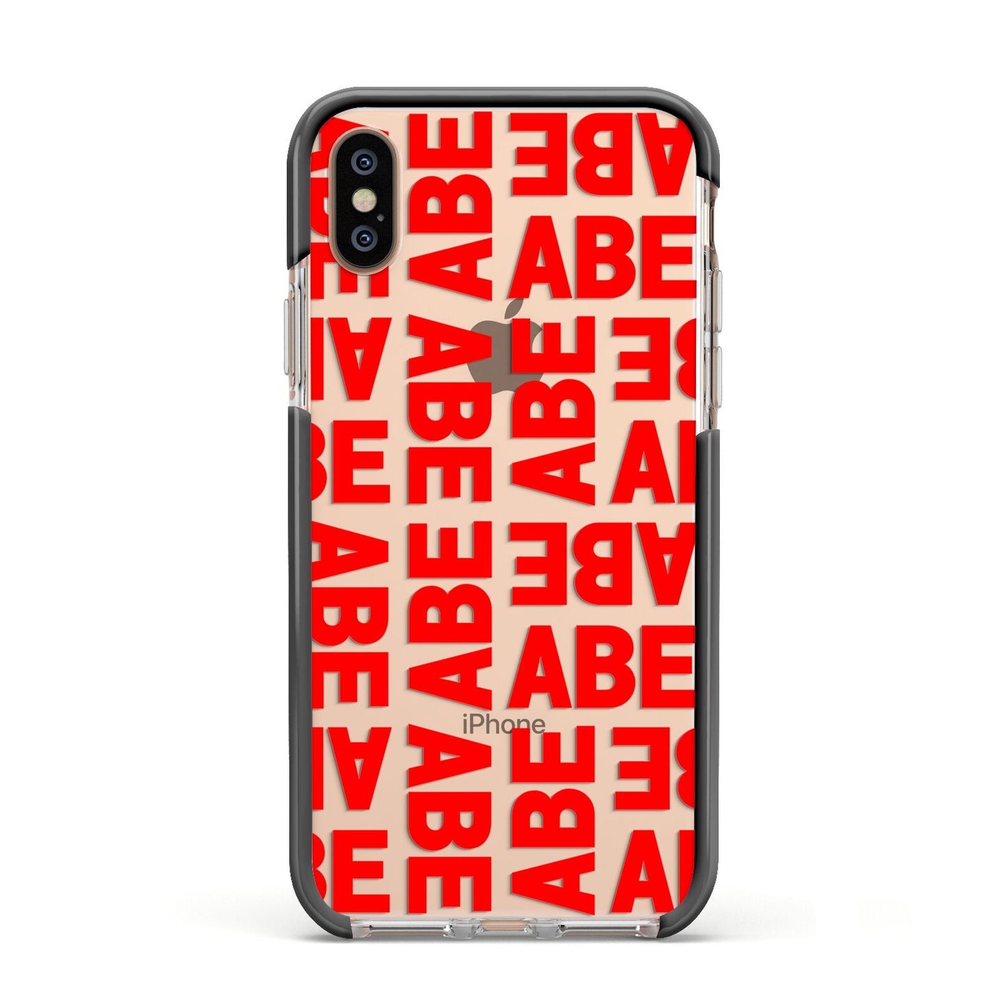 Block Red Custom Text Apple iPhone Xs Impact Case Black Edge on Gold Phone