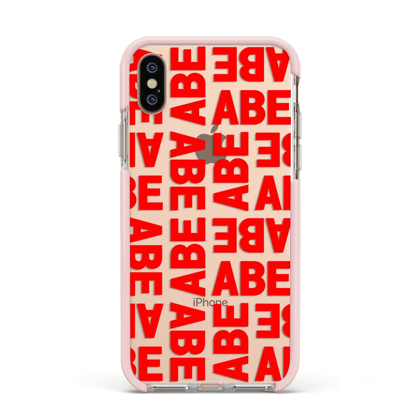 Block Red Custom Text Apple iPhone Xs Impact Case Pink Edge on Gold Phone