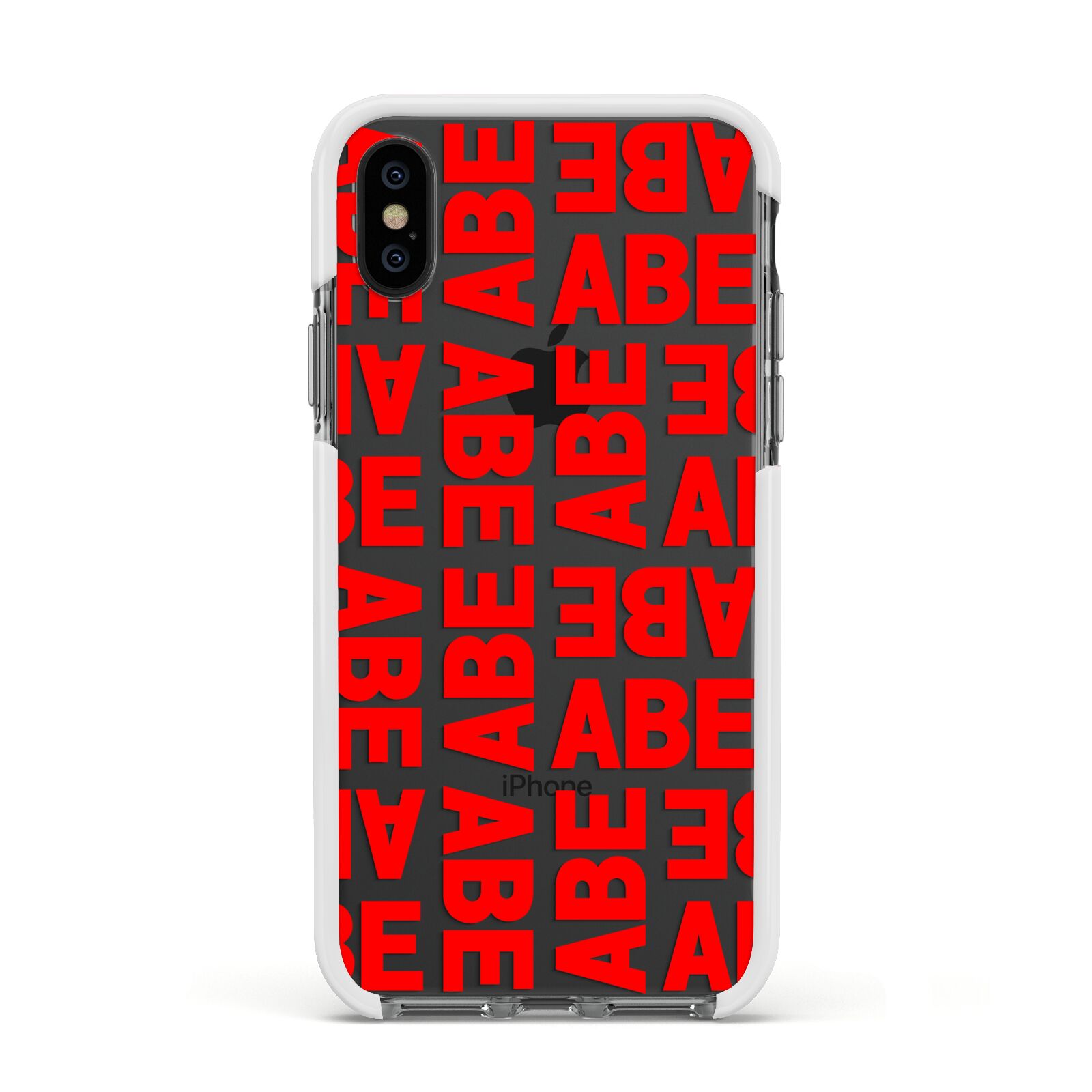Block Red Custom Text Apple iPhone Xs Impact Case White Edge on Black Phone