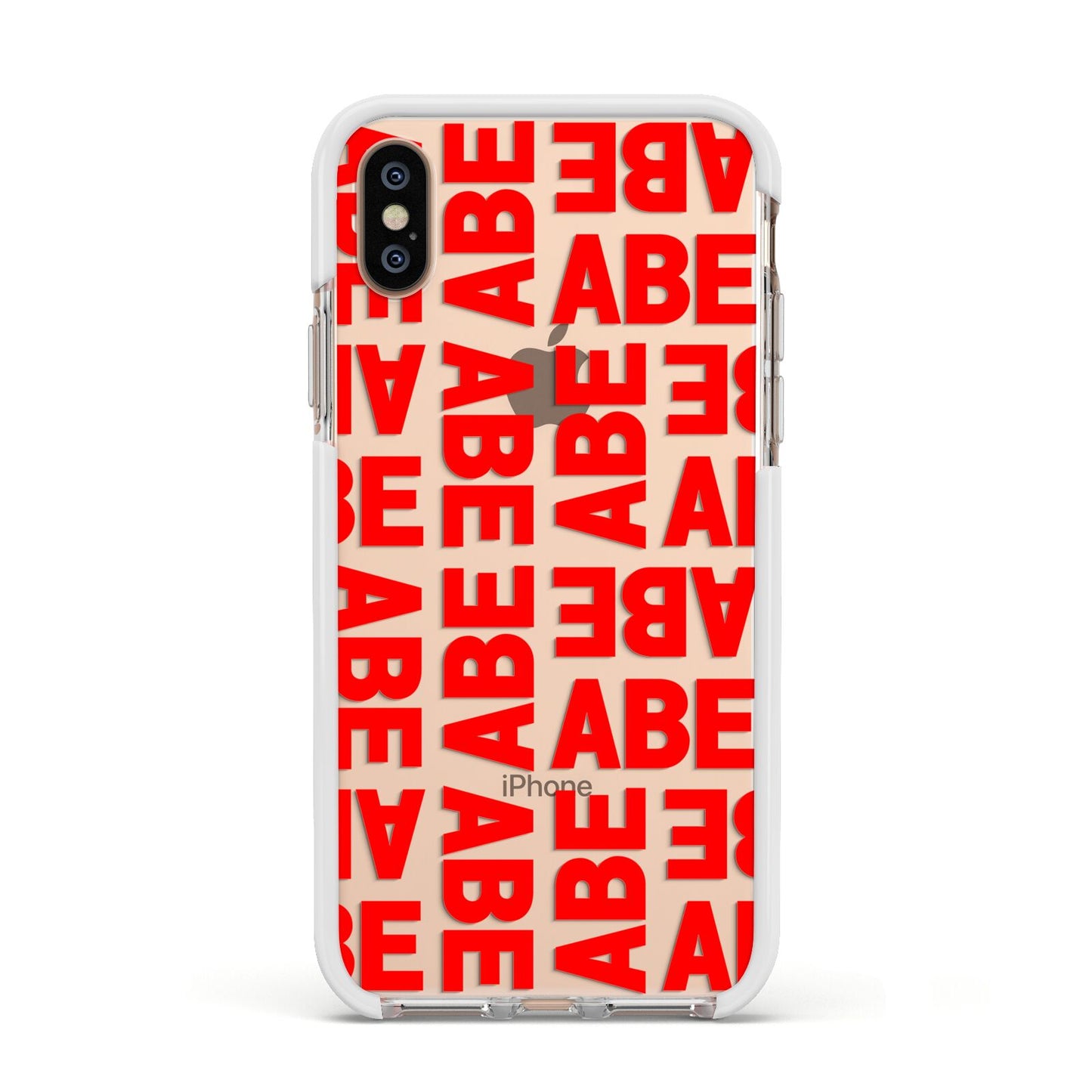 Block Red Custom Text Apple iPhone Xs Impact Case White Edge on Gold Phone