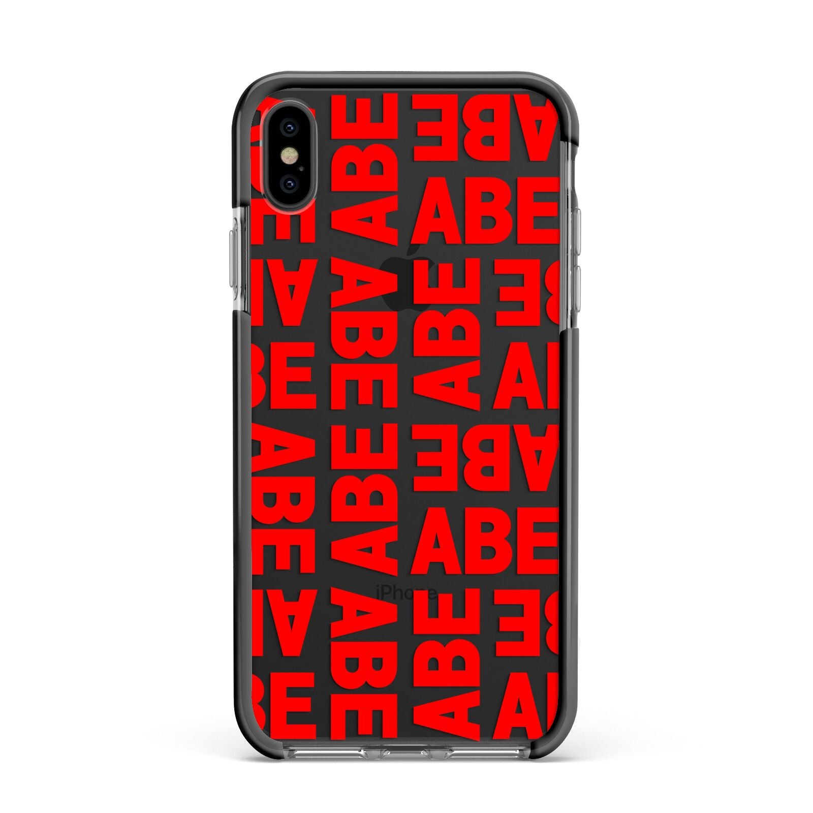 Block Red Custom Text Apple iPhone Xs Max Impact Case Black Edge on Black Phone