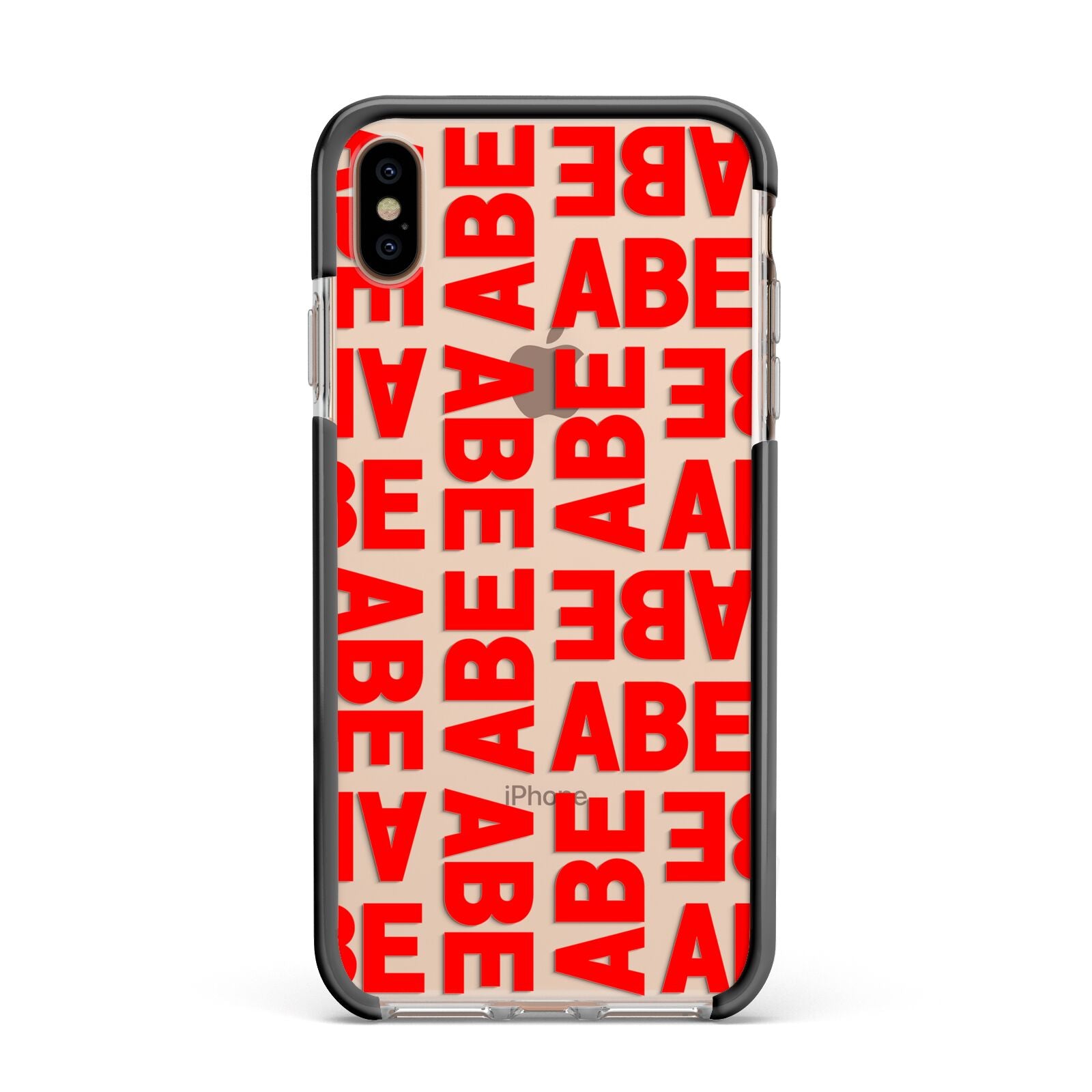 Block Red Custom Text Apple iPhone Xs Max Impact Case Black Edge on Gold Phone