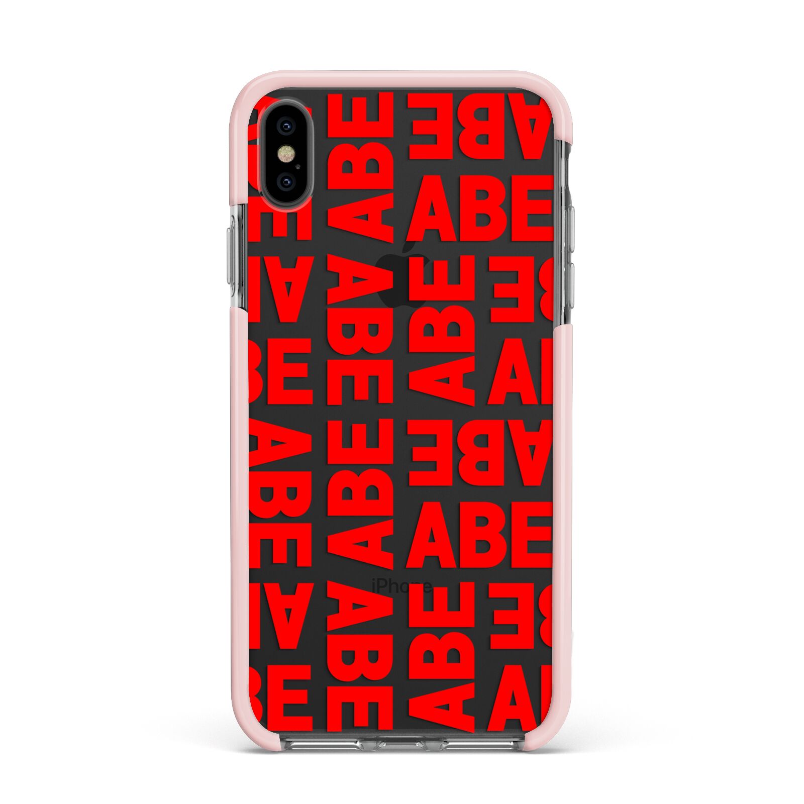Block Red Custom Text Apple iPhone Xs Max Impact Case Pink Edge on Black Phone