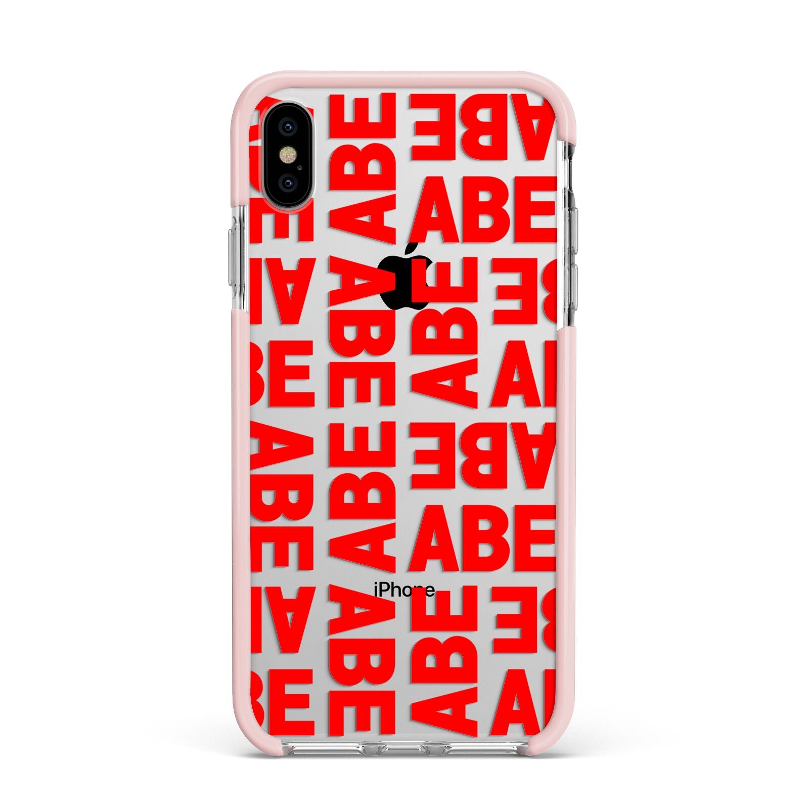 Block Red Custom Text Apple iPhone Xs Max Impact Case Pink Edge on Silver Phone