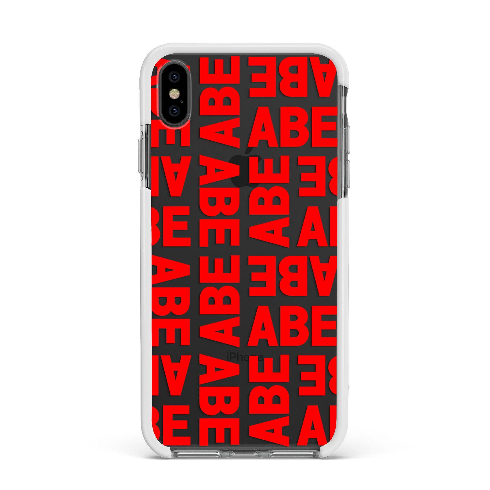 Block Red Custom Text Apple iPhone Xs Max Impact Case White Edge on Black Phone