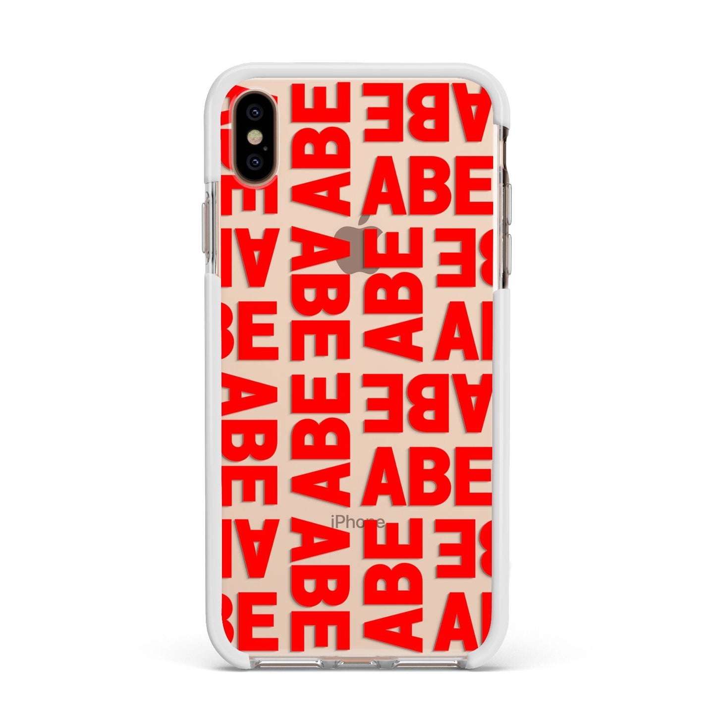 Block Red Custom Text Apple iPhone Xs Max Impact Case White Edge on Gold Phone