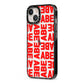 Block Red Custom Text iPhone 13 Black Impact Case Side Angle on Silver phone