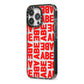 Block Red Custom Text iPhone 13 Pro Black Impact Case Side Angle on Silver phone
