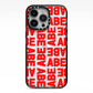 Block Red Custom Text iPhone 13 Pro Black Impact Case on Silver phone