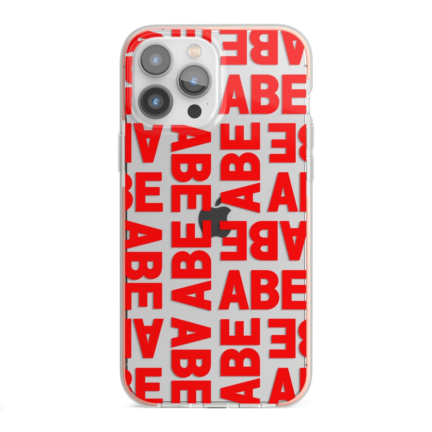 Block Red Custom Text iPhone 13 Pro Max TPU Impact Case with Pink Edges