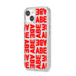 Block Red Custom Text iPhone 14 Clear Tough Case Starlight Angled Image