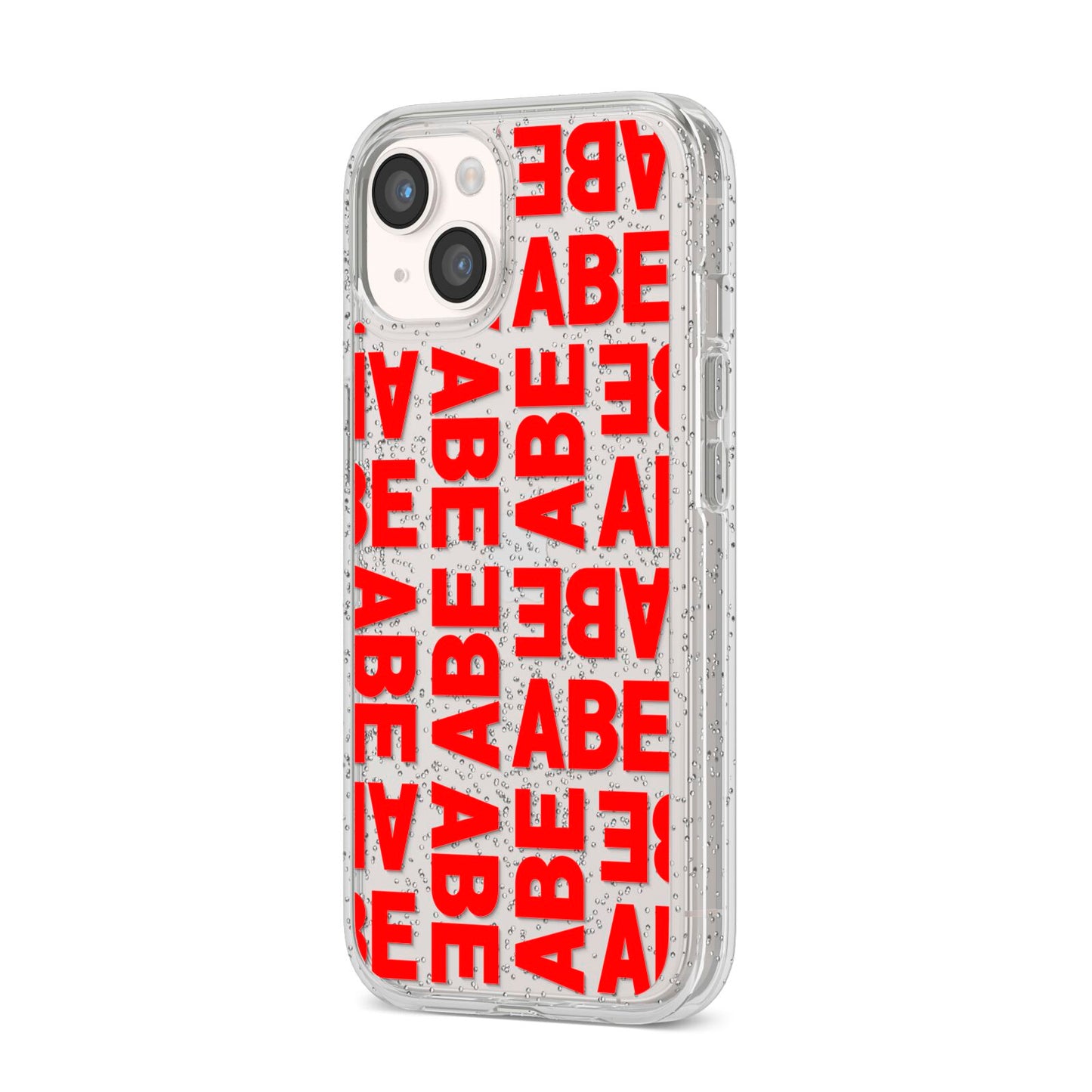 Block Red Custom Text iPhone 14 Glitter Tough Case Starlight Angled Image