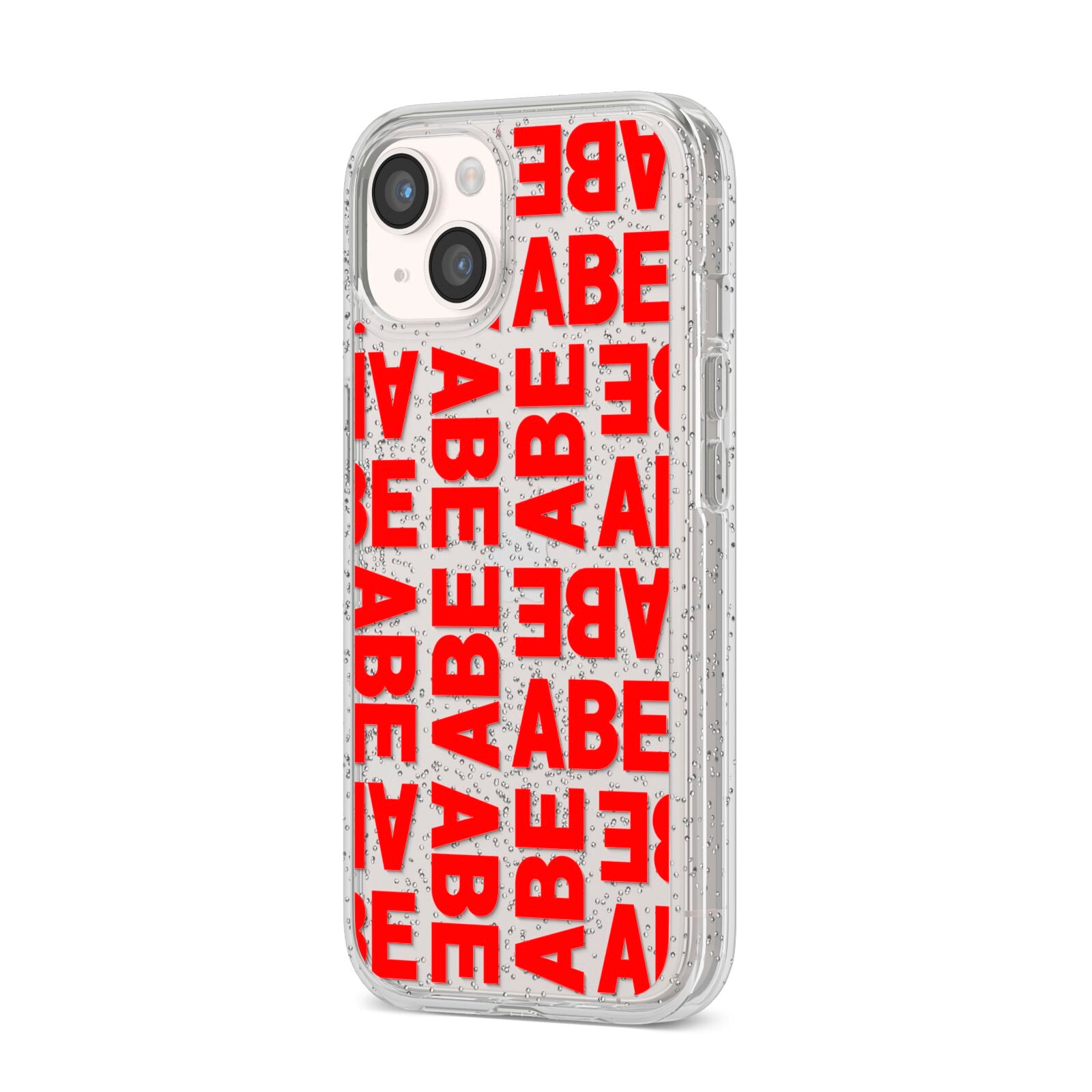 Block Red Custom Text iPhone 14 Glitter Tough Case Starlight Angled Image