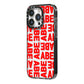 Block Red Custom Text iPhone 14 Pro Black Impact Case Side Angle on Silver phone