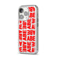 Block Red Custom Text iPhone 14 Pro Clear Tough Case Silver Angled Image