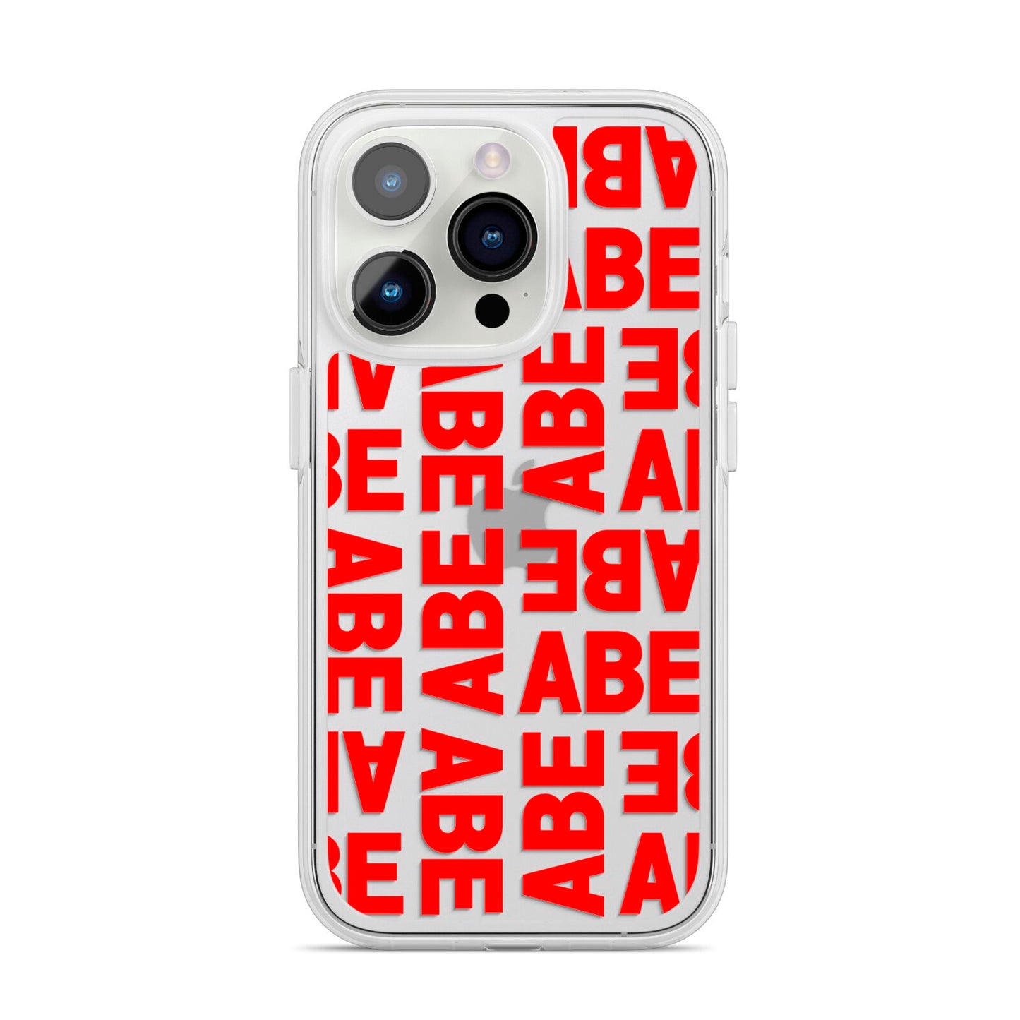 Block Red Custom Text iPhone 14 Pro Clear Tough Case Silver