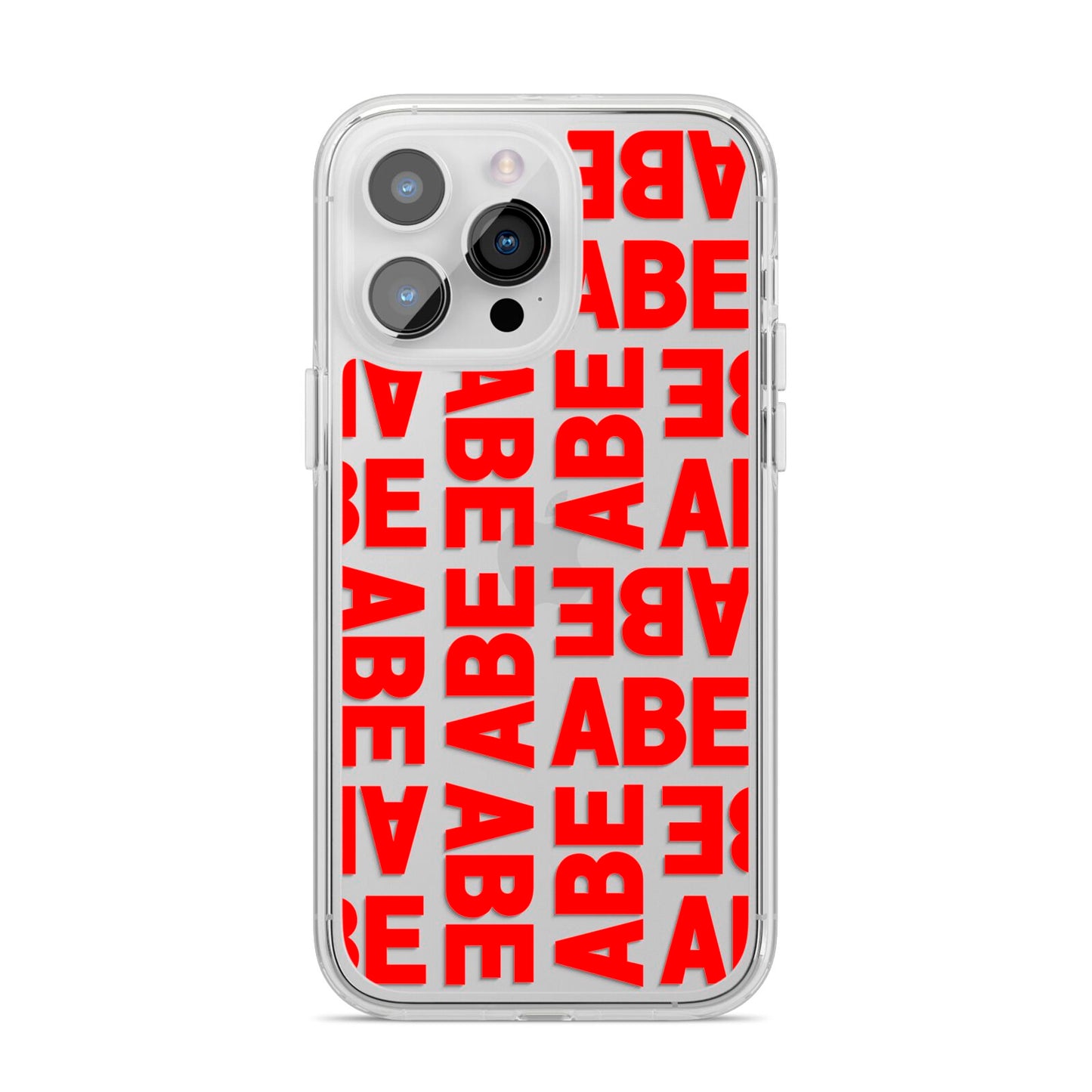 Block Red Custom Text iPhone 14 Pro Max Clear Tough Case Silver