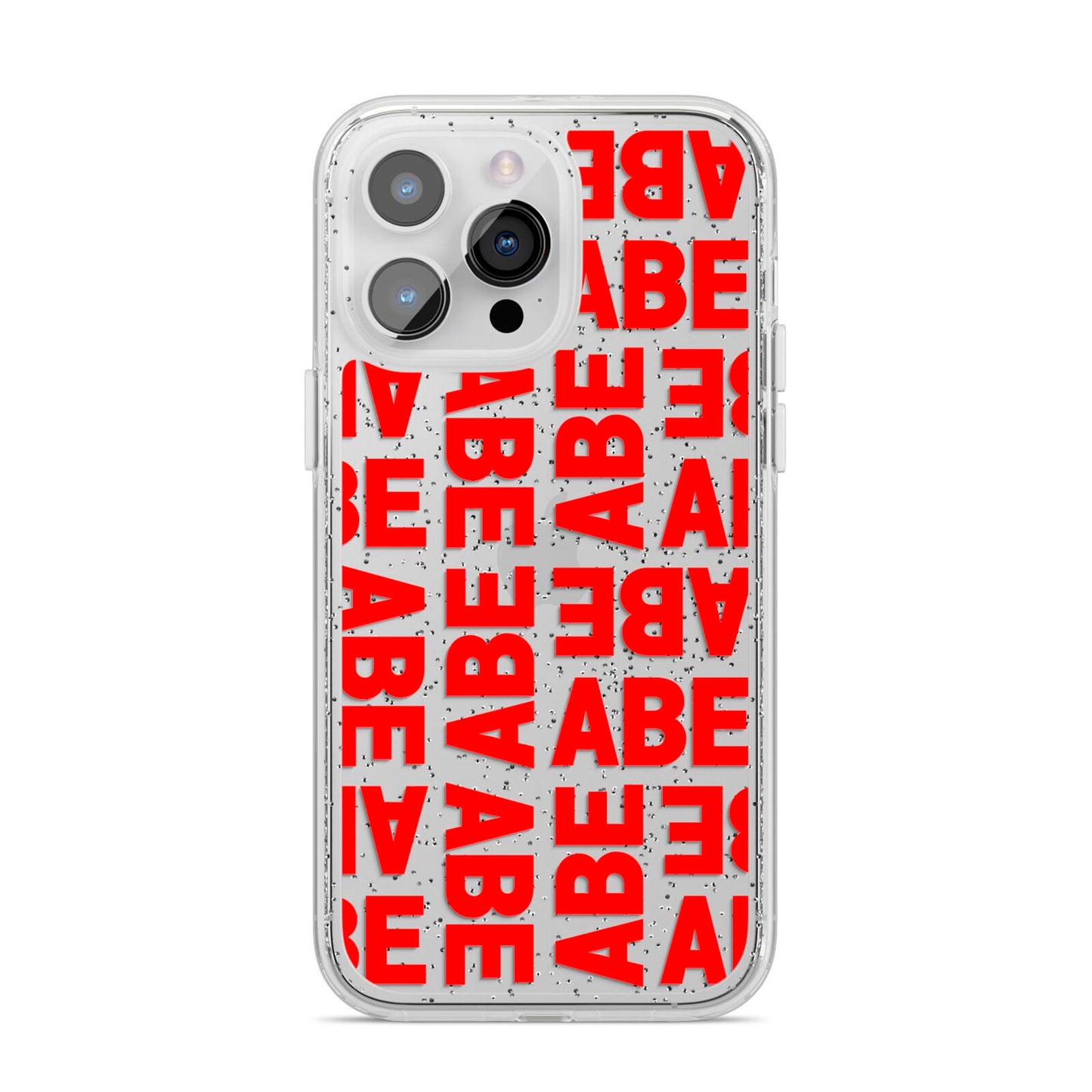 Block Red Custom Text iPhone 14 Pro Max Glitter Tough Case Silver