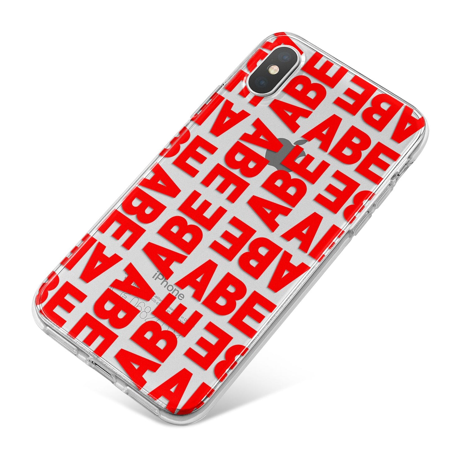 Block Red Custom Text iPhone X Bumper Case on Silver iPhone