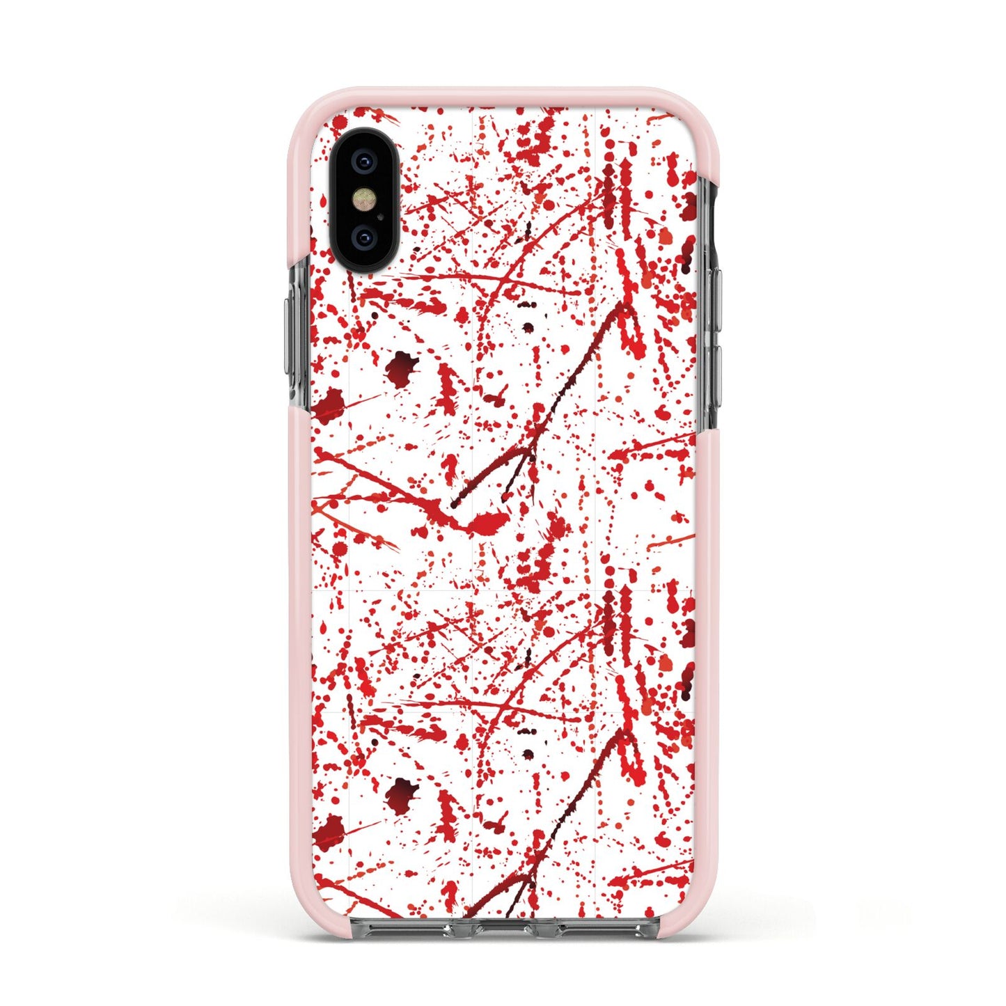 Blood Splatter Apple iPhone Xs Impact Case Pink Edge on Black Phone