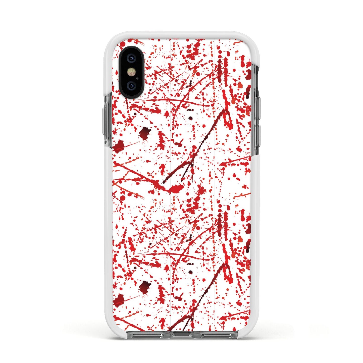 Blood Splatter Apple iPhone Xs Impact Case White Edge on Black Phone