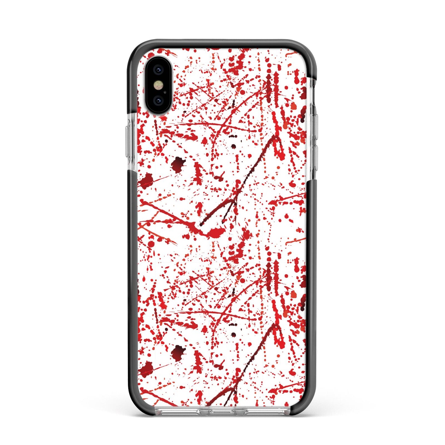 Blood Splatter Apple iPhone Xs Max Impact Case Black Edge on Silver Phone