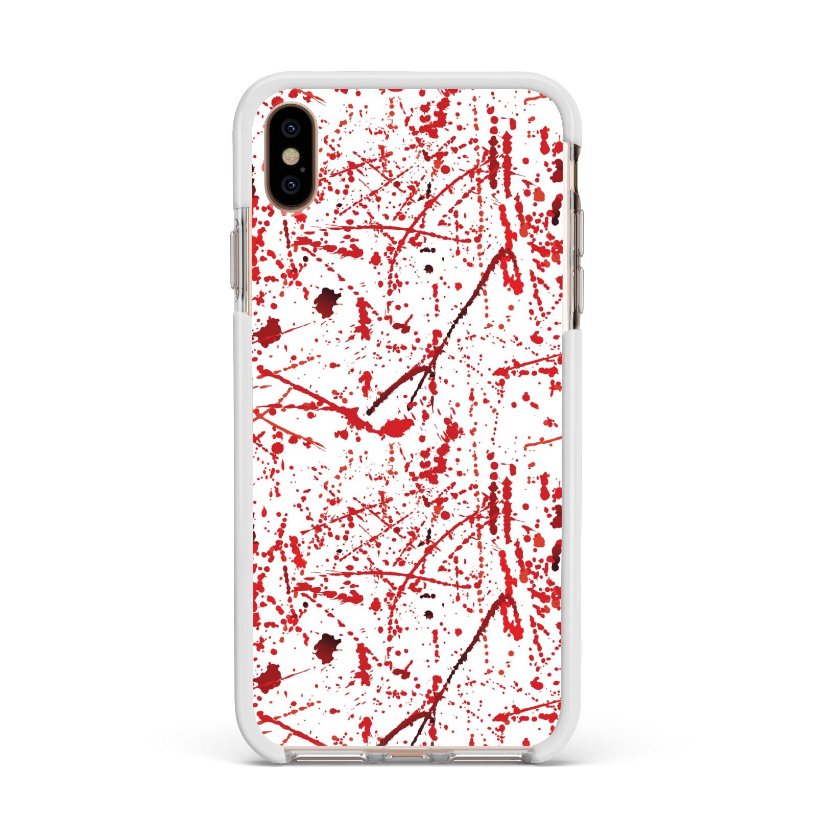 Blood Splatter Apple iPhone Xs Max Impact Case White Edge on Gold Phone