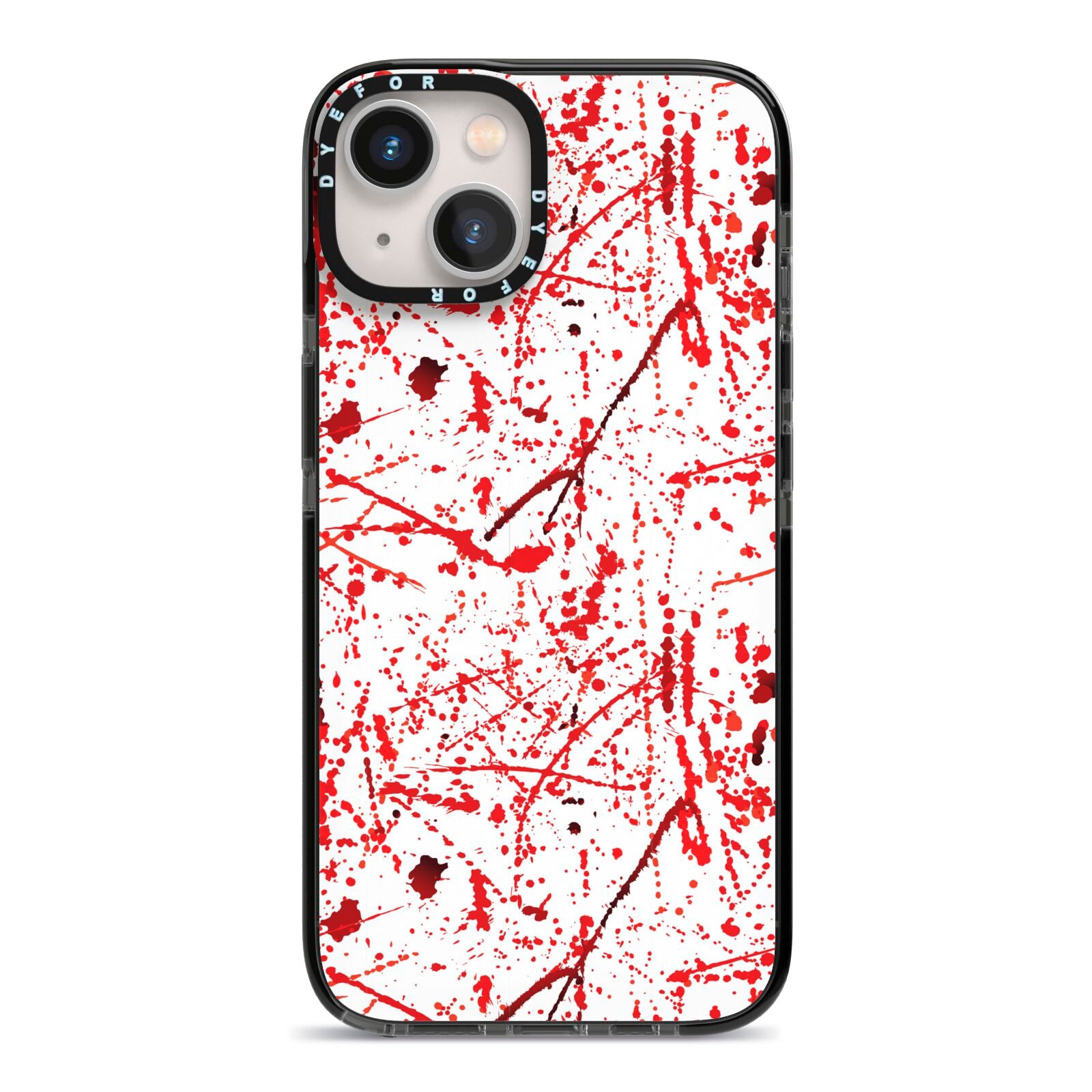 Blood Splatter iPhone 13 Black Impact Case on Silver phone