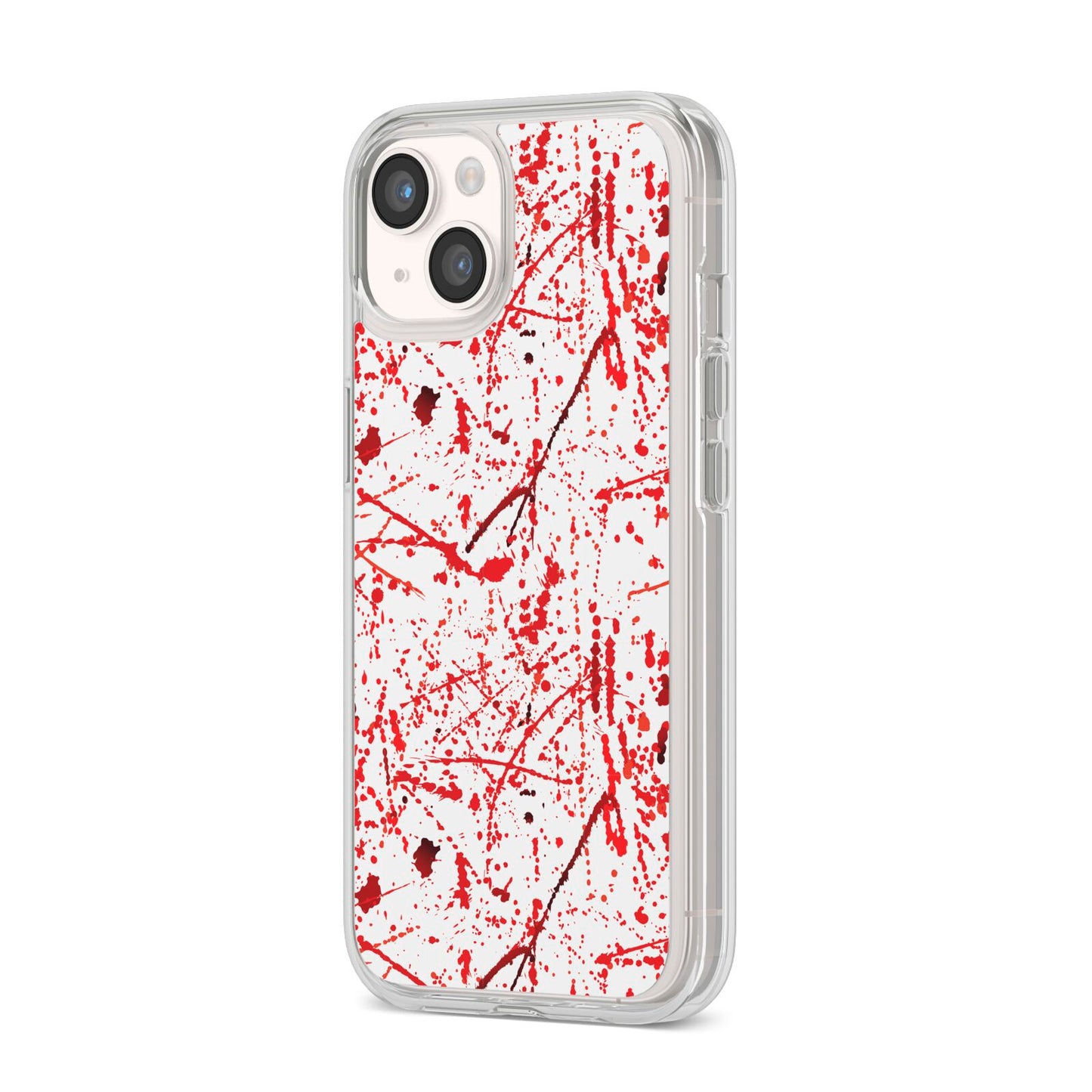 Blood Splatter iPhone 14 Clear Tough Case Starlight Angled Image
