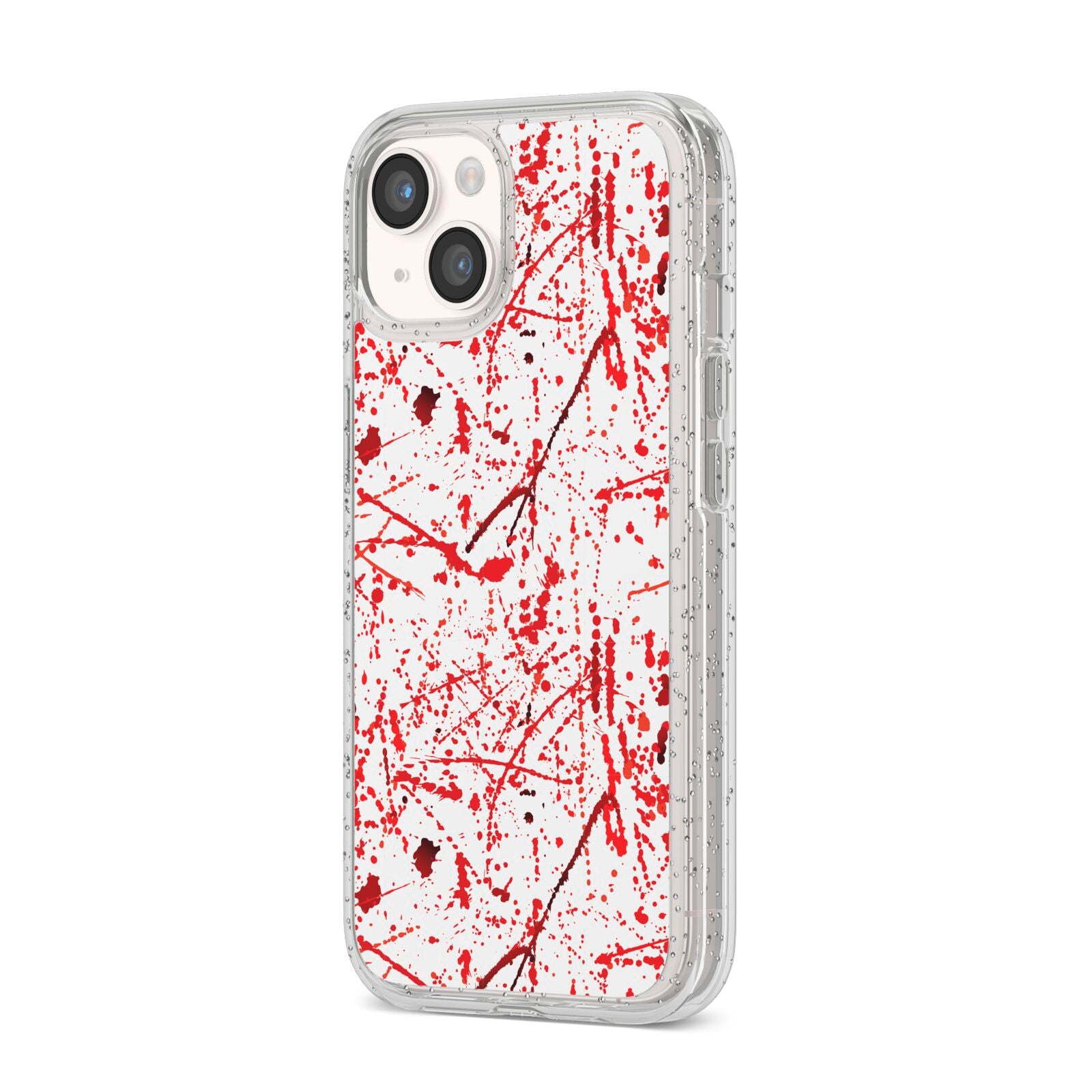 Blood Splatter iPhone 14 Glitter Tough Case Starlight Angled Image