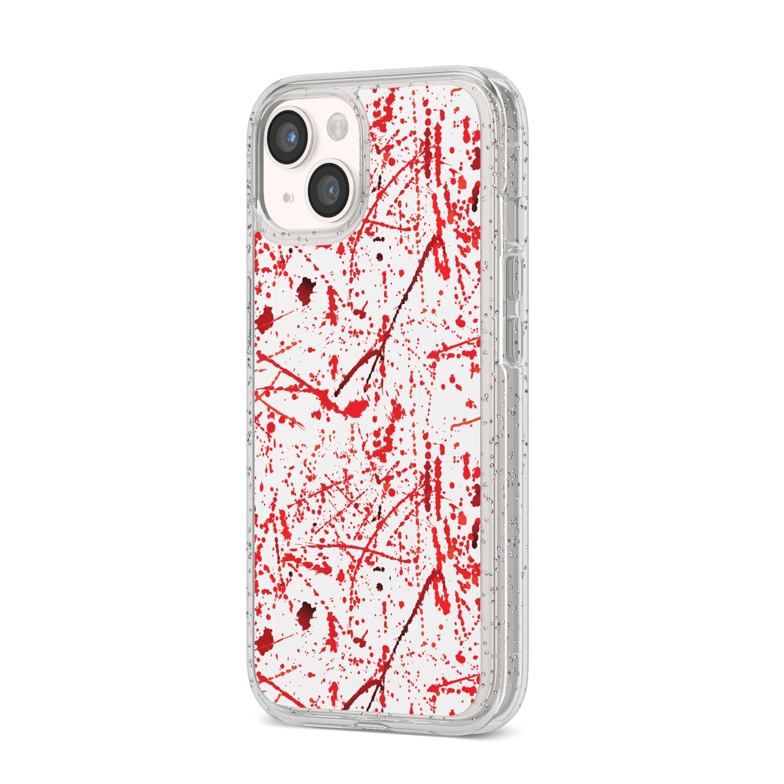Blood Splatter iPhone 14 Glitter Tough Case Starlight Angled Image