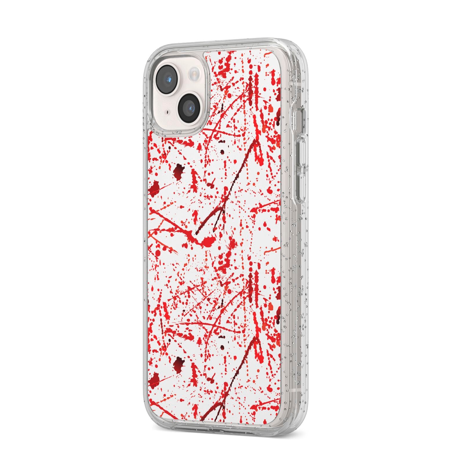 Blood Splatter iPhone 14 Plus Glitter Tough Case Starlight Angled Image