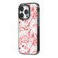 Blood Splatter iPhone 14 Pro Black Impact Case Side Angle on Silver phone