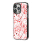 Blood Splatter iPhone 14 Pro Max Black Impact Case Side Angle on Silver phone