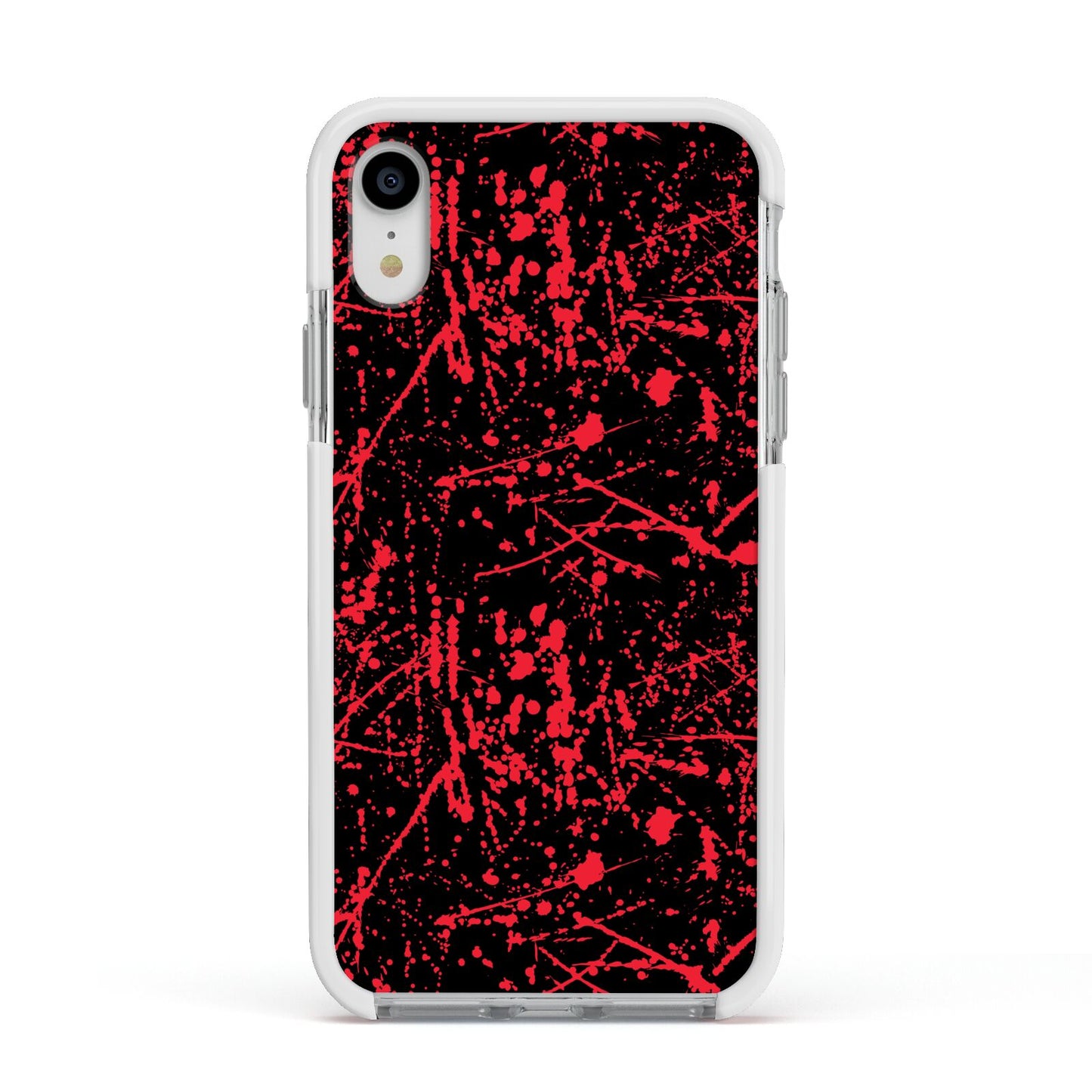Blood Splatters Apple iPhone XR Impact Case White Edge on Silver Phone