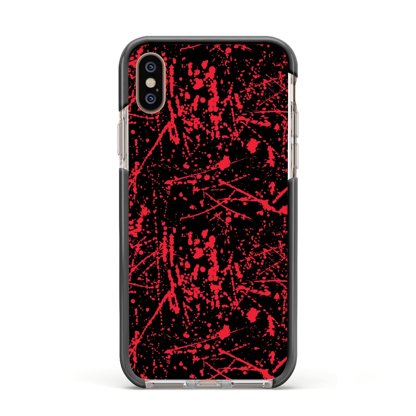 Blood Splatters Apple iPhone Xs Impact Case Black Edge on Gold Phone