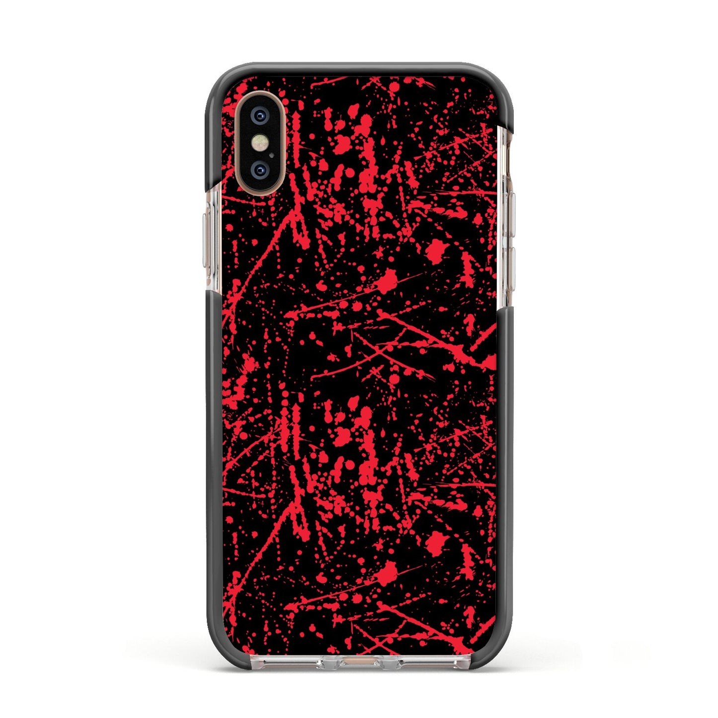 Blood Splatters Apple iPhone Xs Impact Case Black Edge on Gold Phone