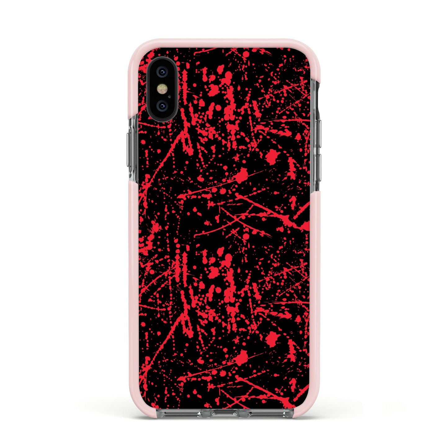 Blood Splatters Apple iPhone Xs Impact Case Pink Edge on Black Phone