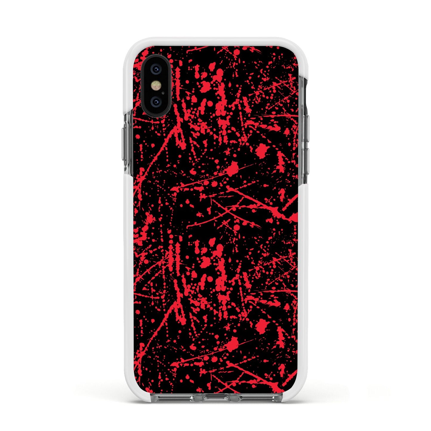 Blood Splatters Apple iPhone Xs Impact Case White Edge on Black Phone