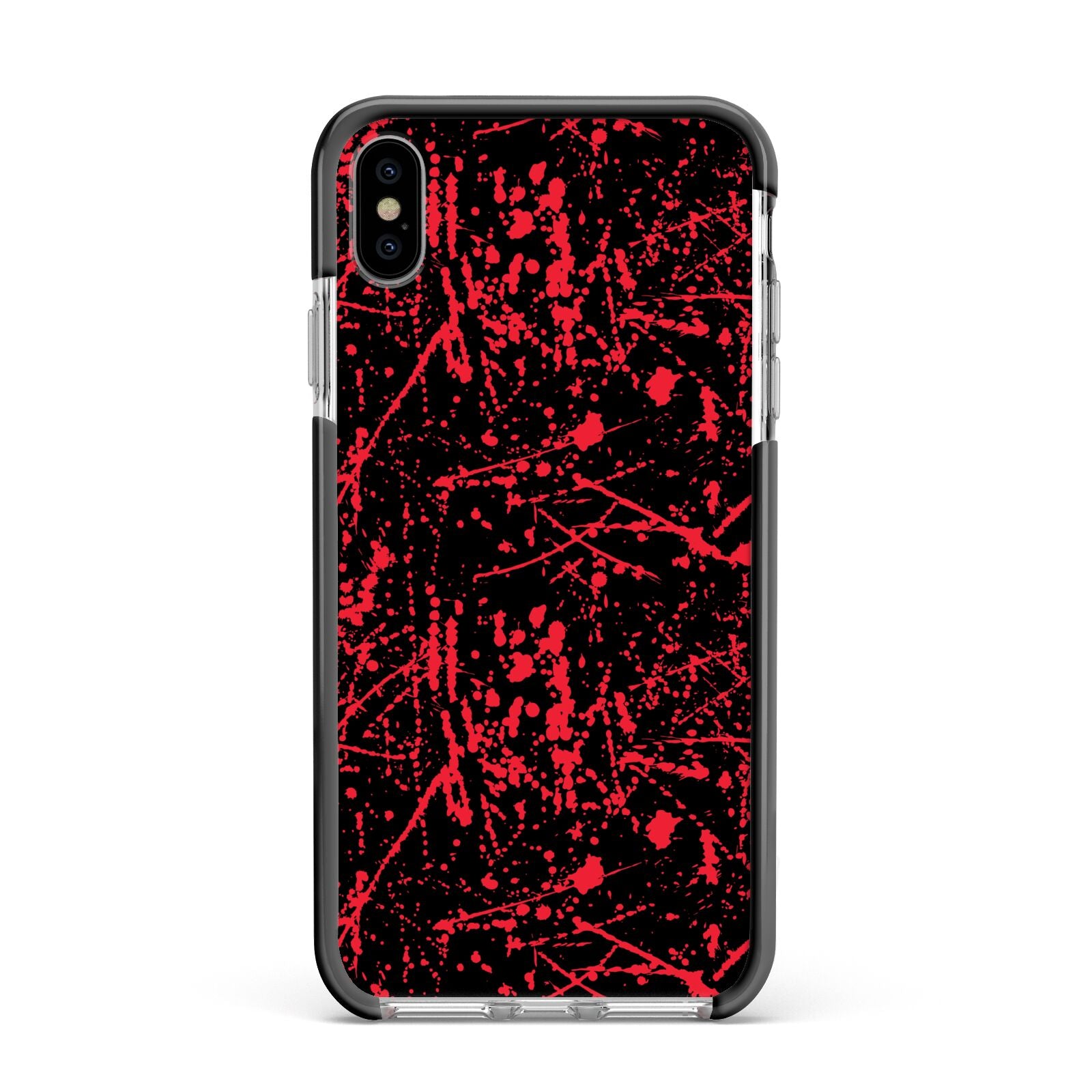 Blood Splatters Apple iPhone Xs Max Impact Case Black Edge on Silver Phone