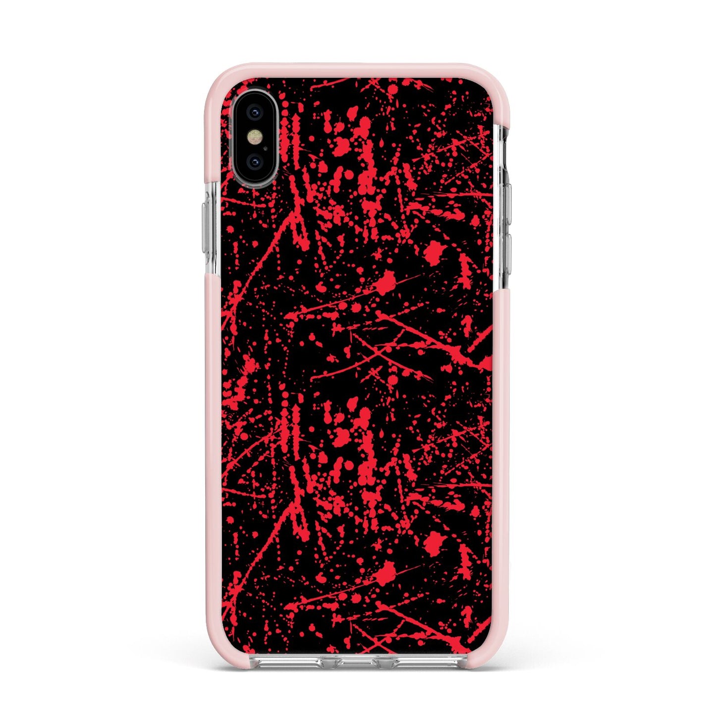 Blood Splatters Apple iPhone Xs Max Impact Case Pink Edge on Silver Phone