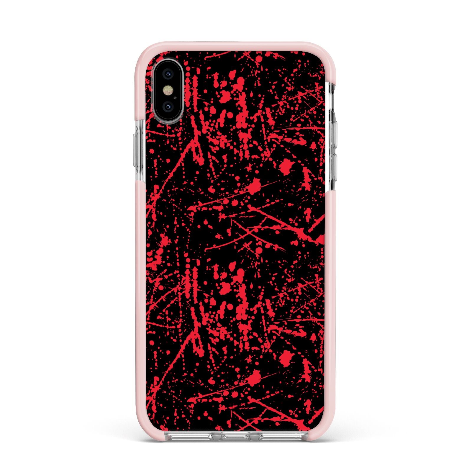 Blood Splatters Apple iPhone Xs Max Impact Case Pink Edge on Silver Phone