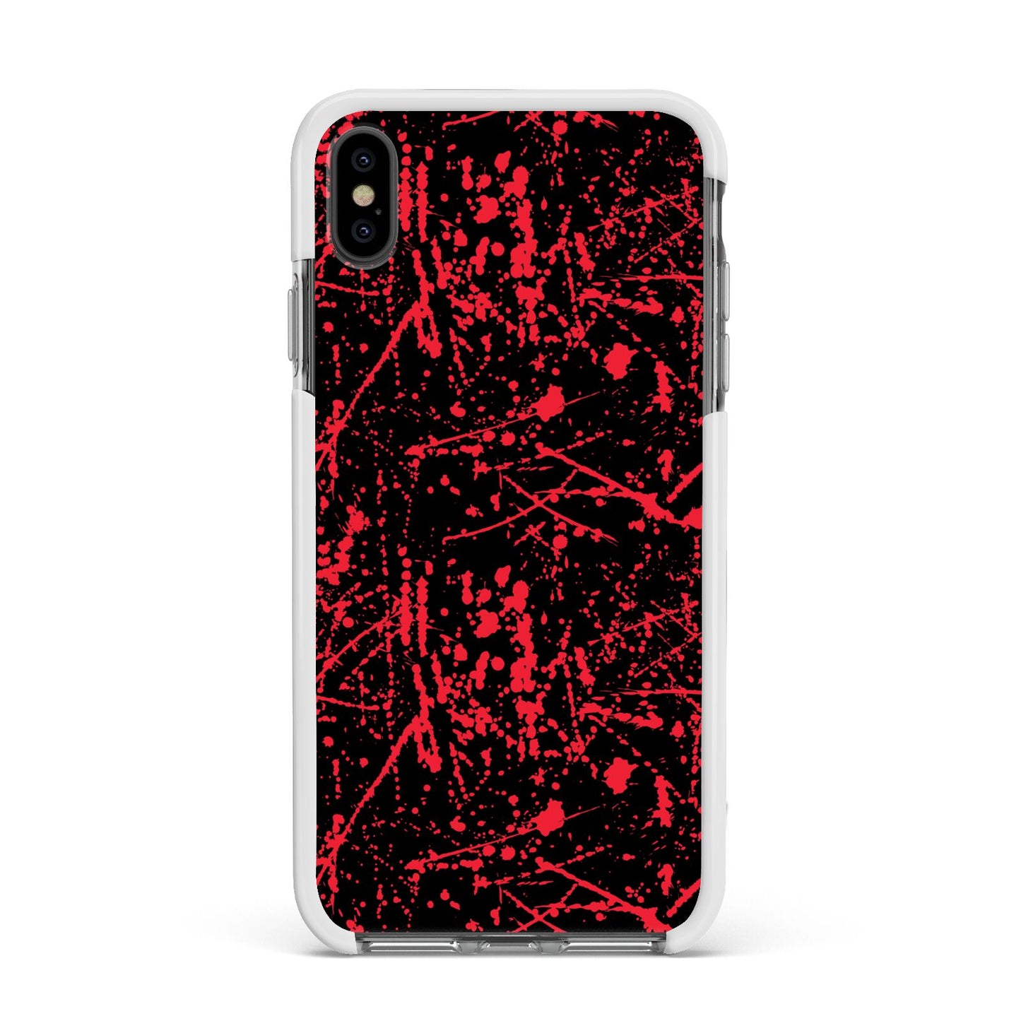 Blood Splatters Apple iPhone Xs Max Impact Case White Edge on Black Phone