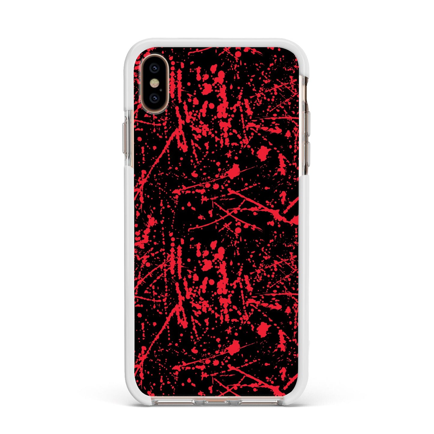 Blood Splatters Apple iPhone Xs Max Impact Case White Edge on Gold Phone