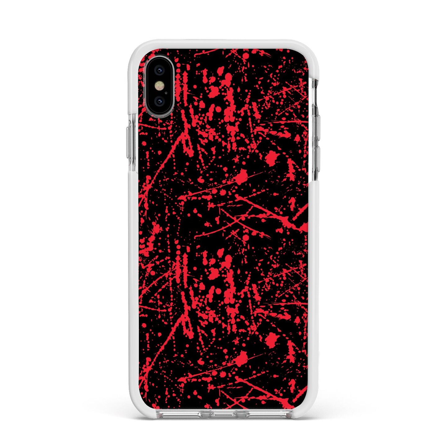 Blood Splatters Apple iPhone Xs Max Impact Case White Edge on Silver Phone