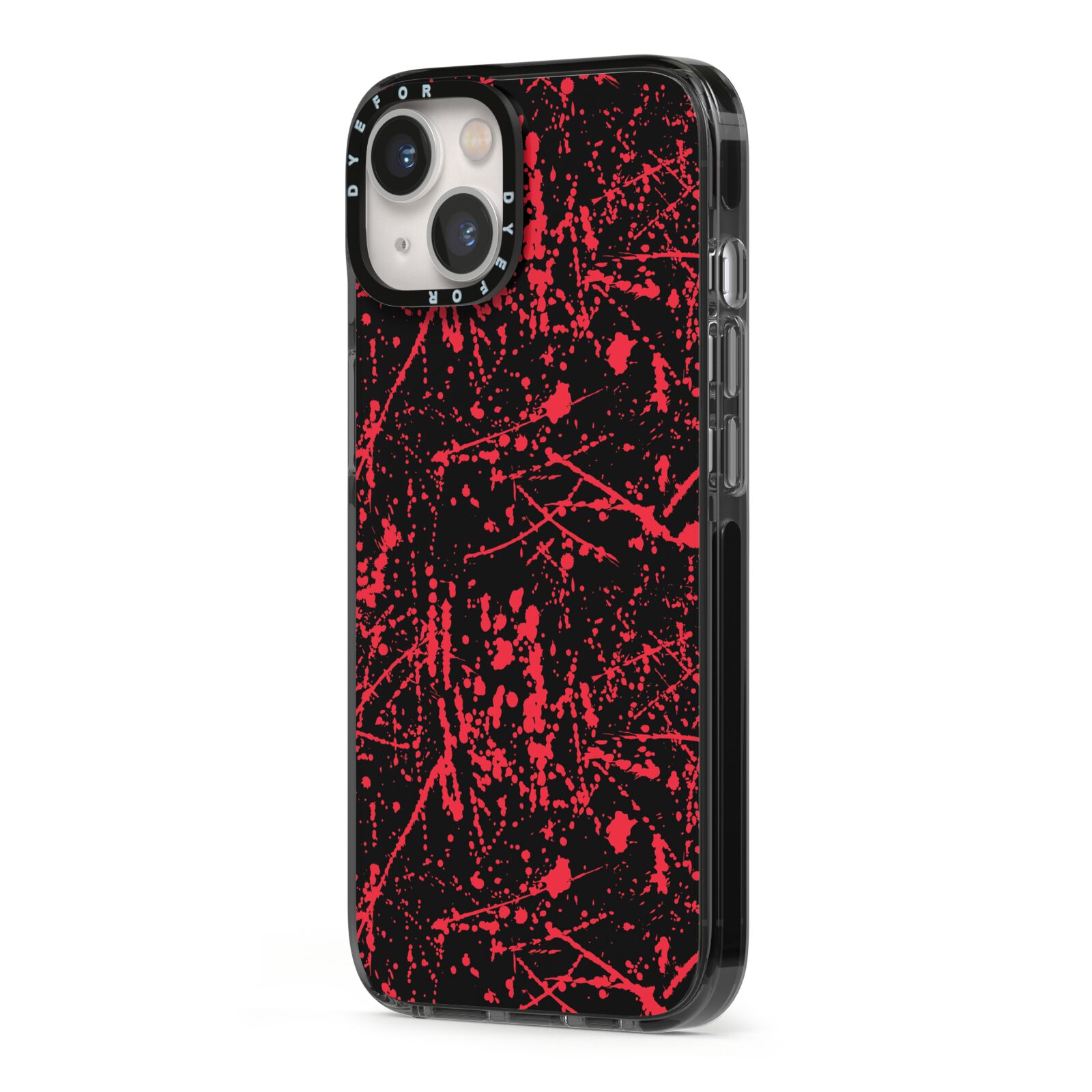 Blood Splatters iPhone 13 Black Impact Case Side Angle on Silver phone