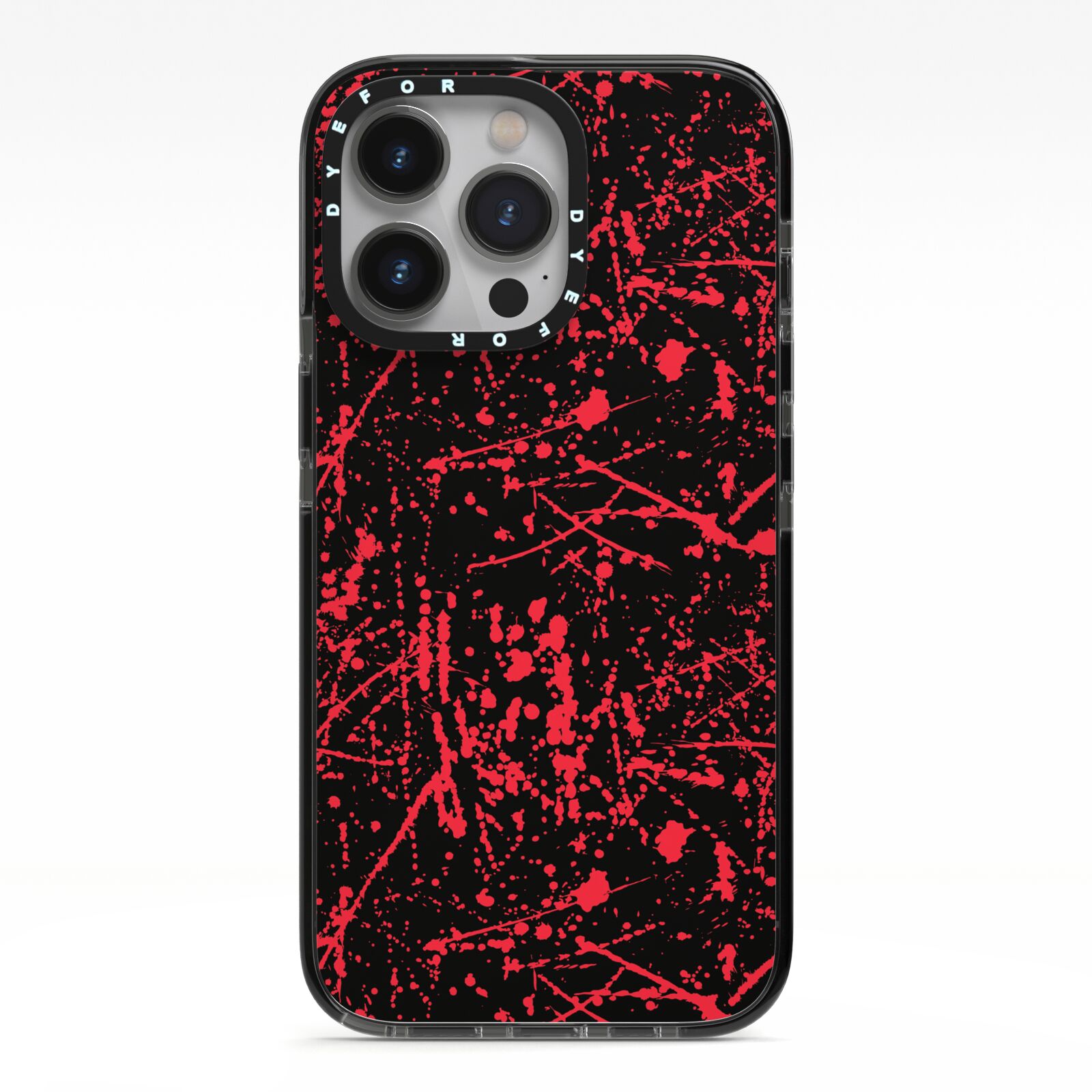 Blood Splatters iPhone 13 Pro Black Impact Case on Silver phone